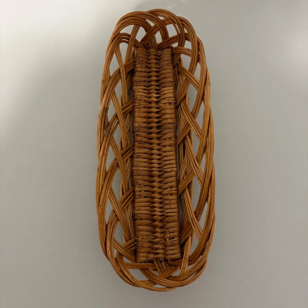 VTG Wicker Bread Basket Oval Lattice‎ Woven Rattan Serving Tray Brown 14 in